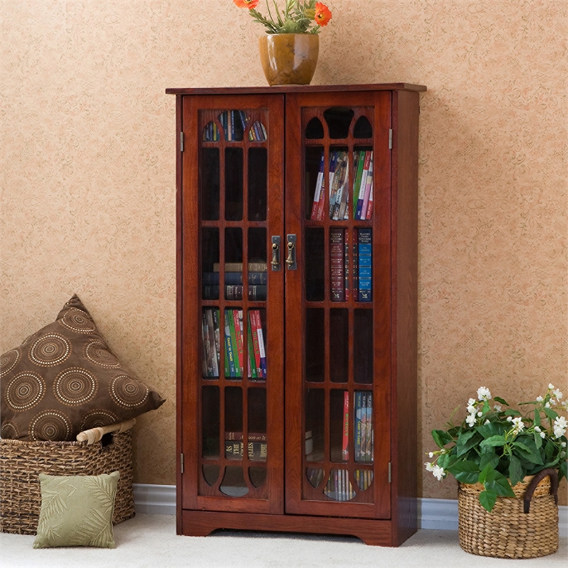 Southern Enterprises Window-Pane Wood Double-Door Media Cabinet in Brown
