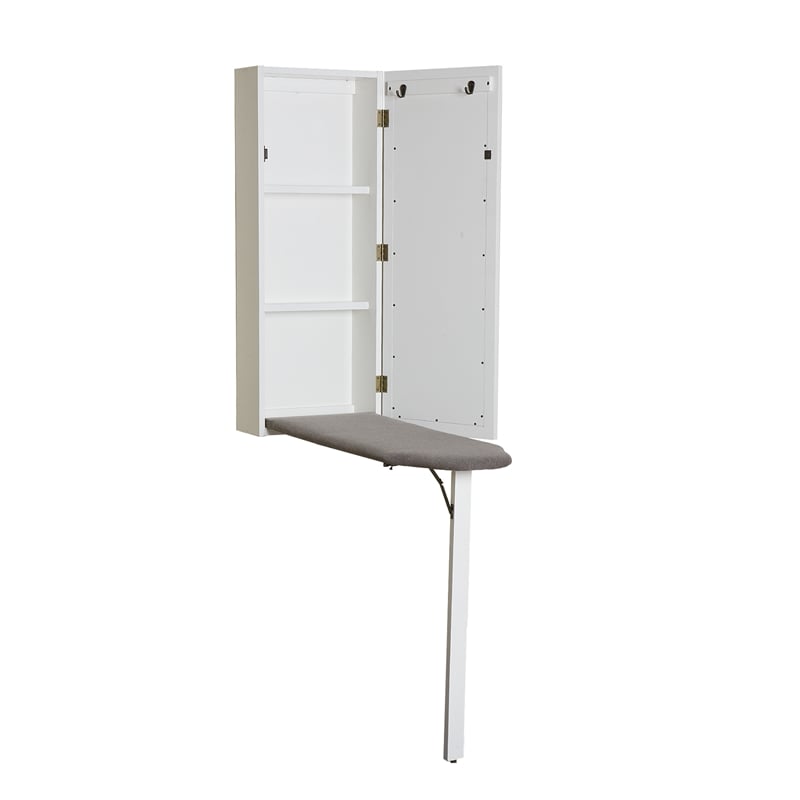 Southern Enterprises Rowden Mirror Wood Wall-Mount Ironing Center in Off White