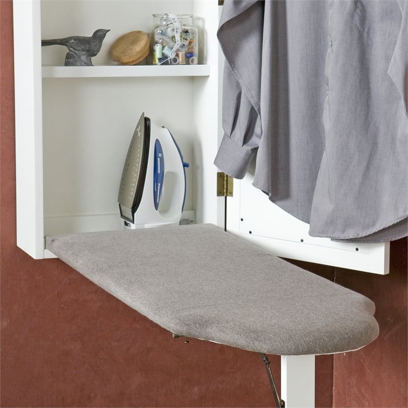 Southern Enterprises Rowden Mirror Wood Wall-Mount Ironing Center in Off White
