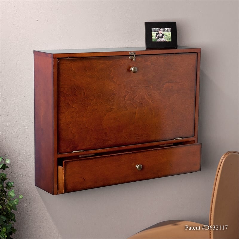 Southern Enterprises Benwick Wood Metal Wall Mount Laptop Desk in Brown Mahogany