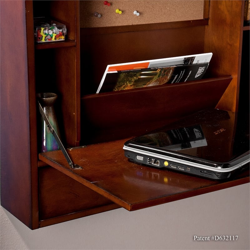 Southern Enterprises Benwick Wood Metal Wall Mount Laptop Desk in Brown Mahogany