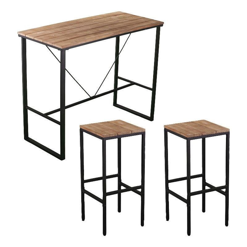 Southern Enterprises Venallo 3-Piece Wood and Iron Outdoor Bar Set in Natural