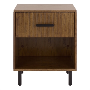 Southern Enterprises Amelin Wood and Metal 1 Drawer 1 Shelf Nightstand in Walnut