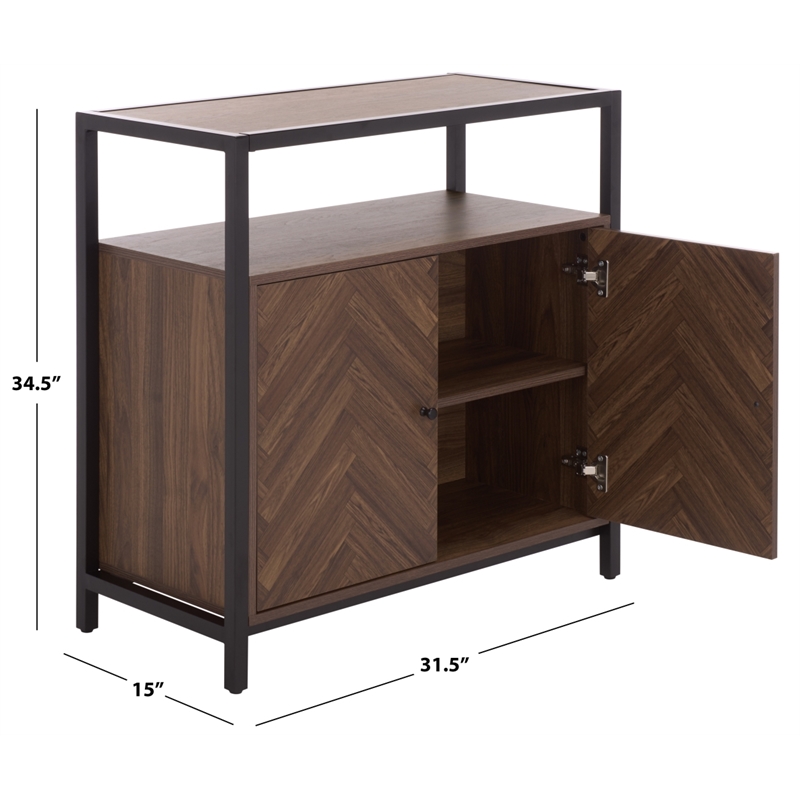 Southern Enterprises Handan Metal and Wood Double Door Cabinet in Brown / Black