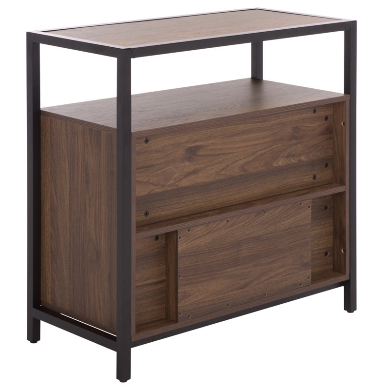 Southern Enterprises Handan Metal and Wood Double Door Cabinet in Brown / Black