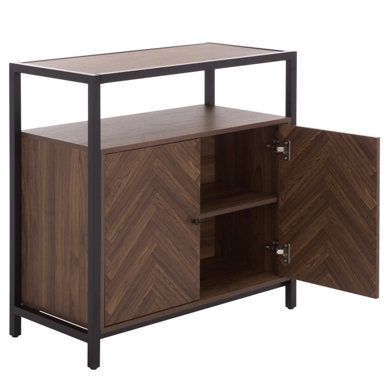 Southern Enterprises Handan Metal and Wood Double Door Cabinet in Brown / Black