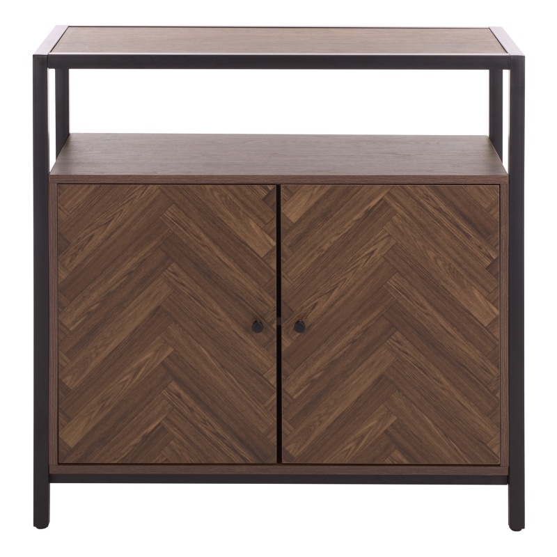 Southern Enterprises Handan Metal and Wood Double Door Cabinet in Brown / Black