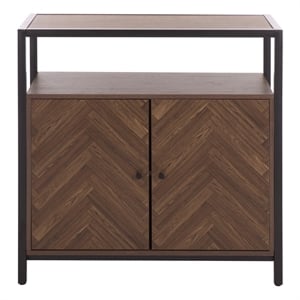 Southern Enterprises Handan Metal and Wood Double Door Cabinet in Brown / Black