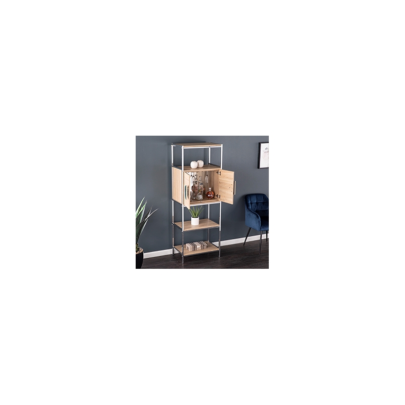 Southern Enterprises Northdom Wood and Iron Tall Bar Cabinet in Natural
