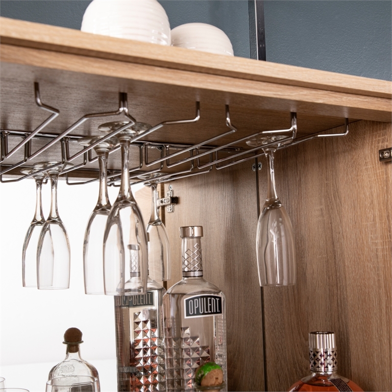 Southern Enterprises Northdom Wood and Iron Tall Bar Cabinet in Natural