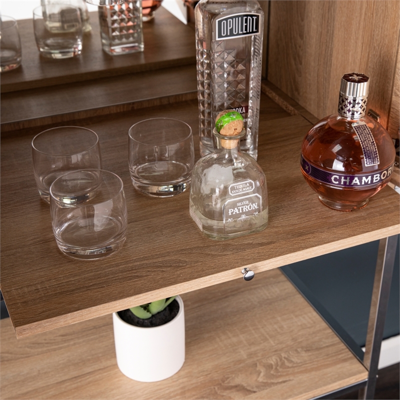 Southern Enterprises Northdom Wood and Iron Tall Bar Cabinet in Natural