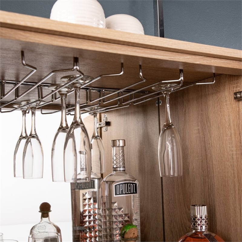 Southern Enterprises Northdom Wood and Iron Tall Bar Cabinet in Natural