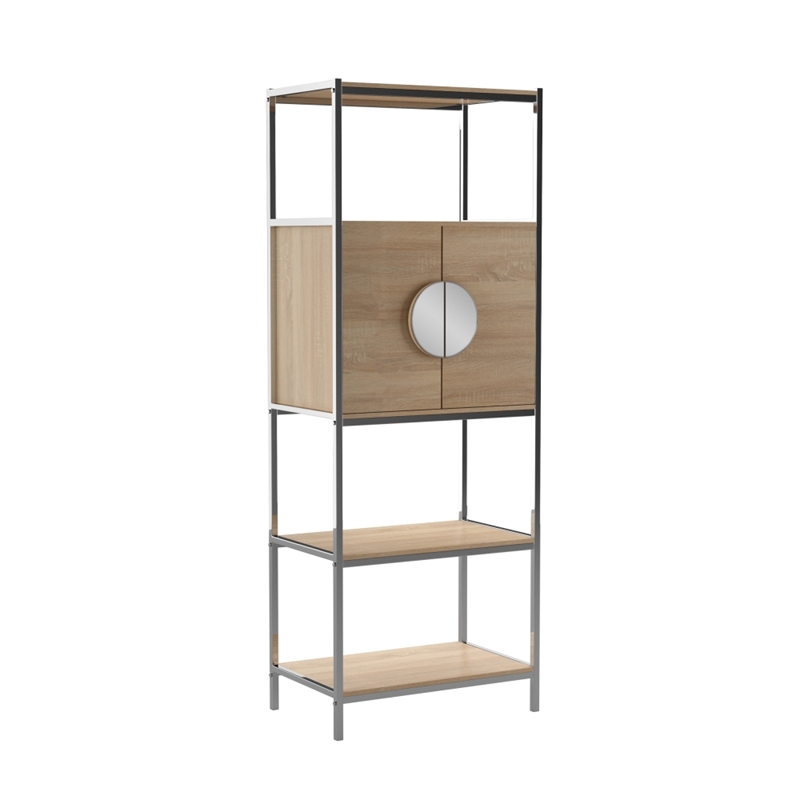 Southern Enterprises Northdom Wood and Iron Tall Bar Cabinet in Natural