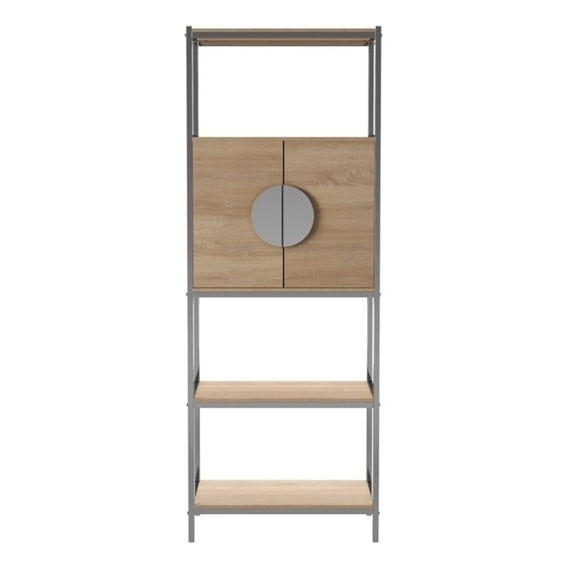 Southern Enterprises Northdom Wood and Iron Tall Bar Cabinet in Natural