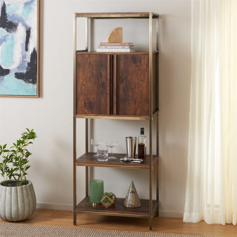 Southern Enterprises Dayforth Bar Cabinet Wood and Iron Cabinet in Espresso