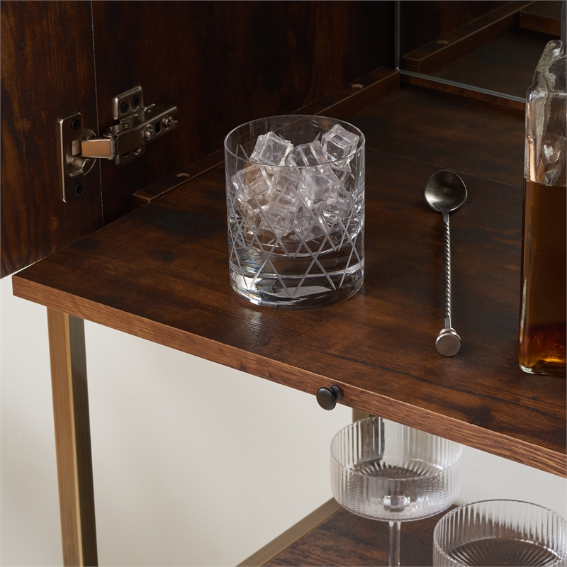 Southern Enterprises Dayforth Bar Cabinet Wood and Iron Cabinet in Espresso