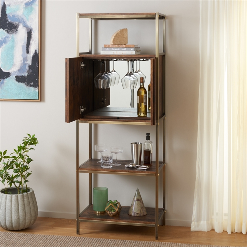 Southern Enterprises Dayforth Bar Cabinet Wood and Iron Cabinet in Espresso