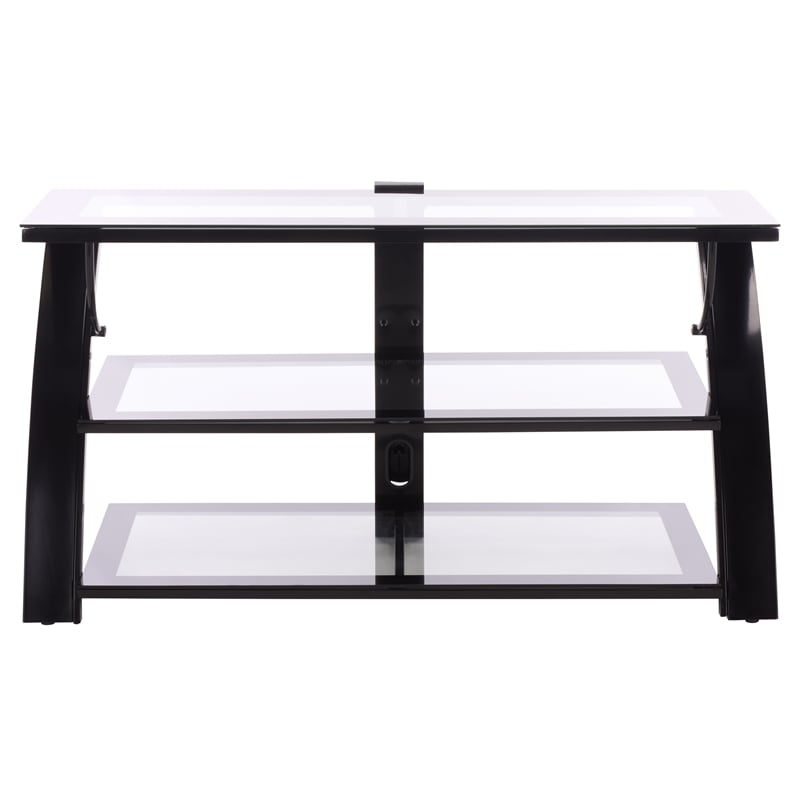 Southern Enterprises Aiden Iron and Glass 3 In 1 Panel TV Stand in Black