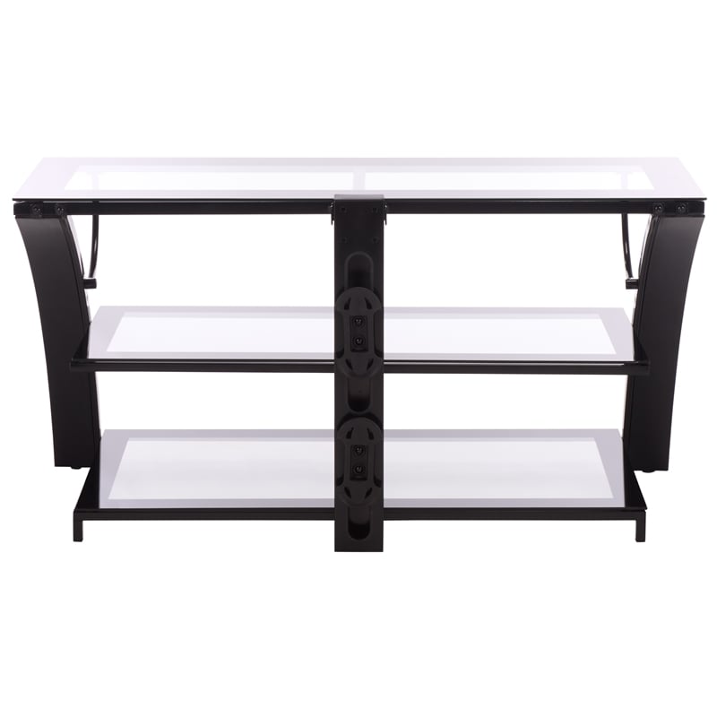 Southern Enterprises Aiden Iron and Glass 3 In 1 Panel TV Stand in Black