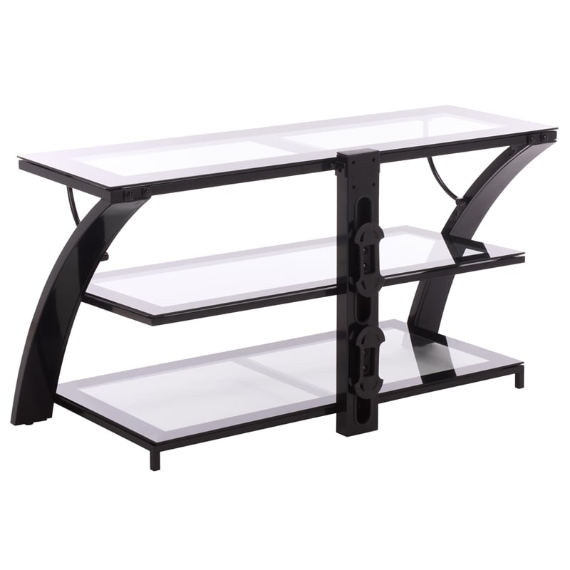 Southern Enterprises Aiden Iron and Glass 3 In 1 Panel TV Stand in Black