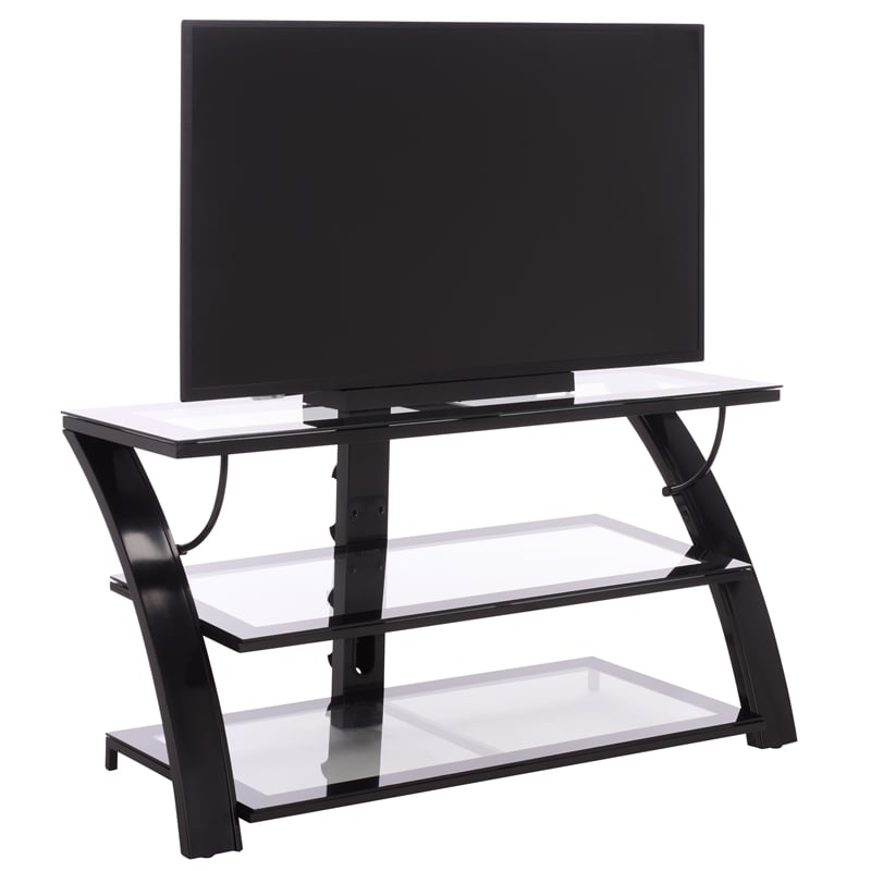Southern Enterprises Aiden Iron and Glass 3 In 1 Panel TV Stand in Black