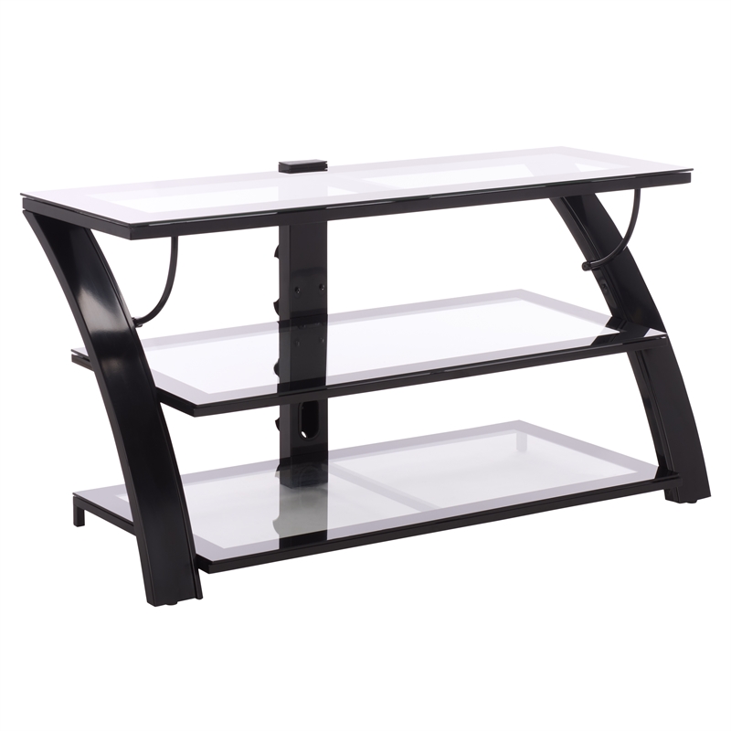 Southern Enterprises Aiden Iron and Glass 3 In 1 Panel TV Stand in Black
