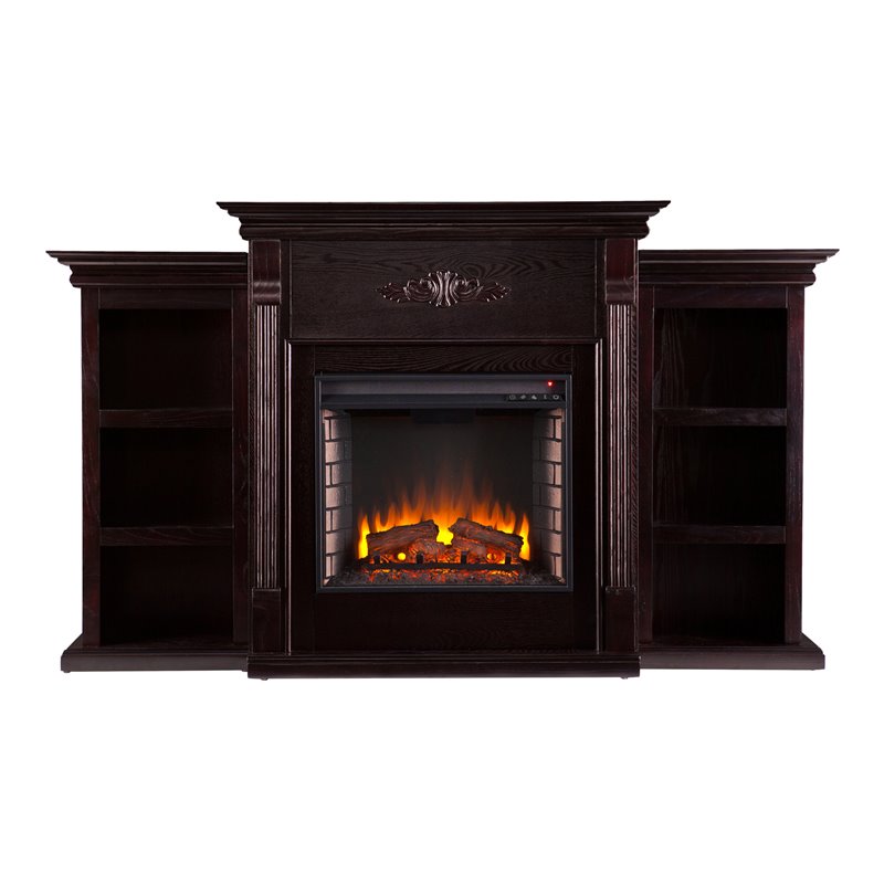 SEI Furniture Fredricksburg Wood Electric Fireplace with Bookcases in Black