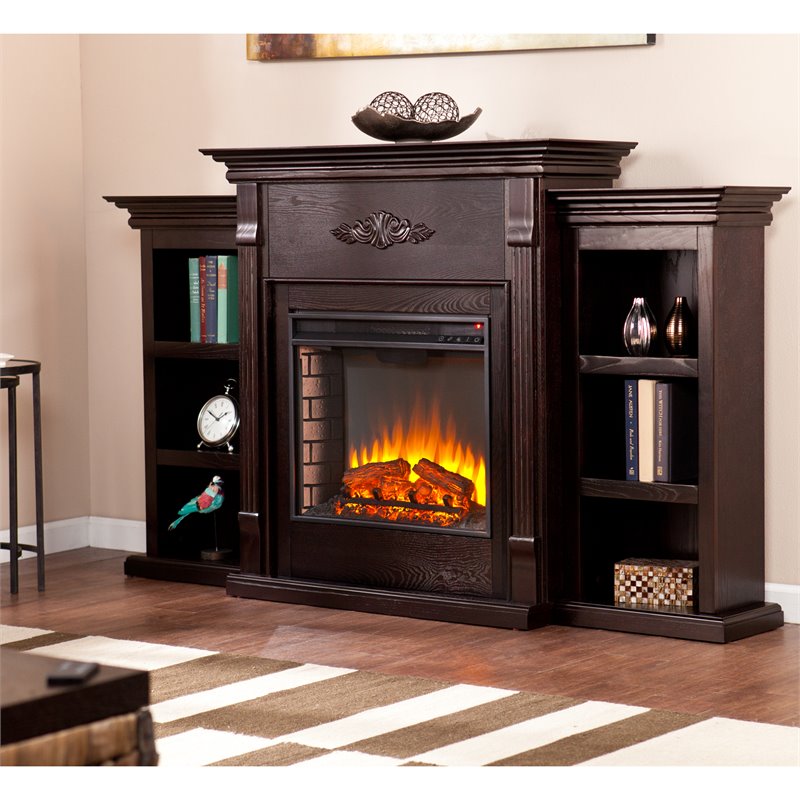 SEI Furniture Fredricksburg Wood Electric Fireplace with Bookcases in Black