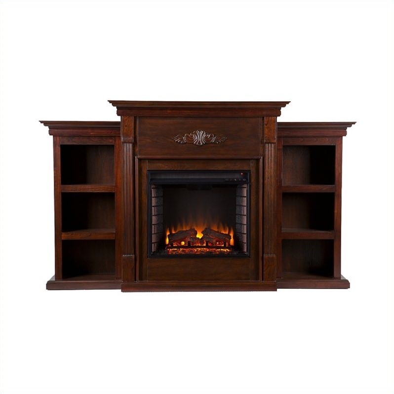 SEI Furniture Fredricksburg Wood Electric Fireplace with Bookcases in Black