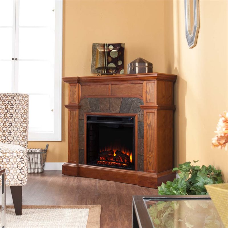Southern Enterprises Cartwright Corner Electric Fireplace In Oak