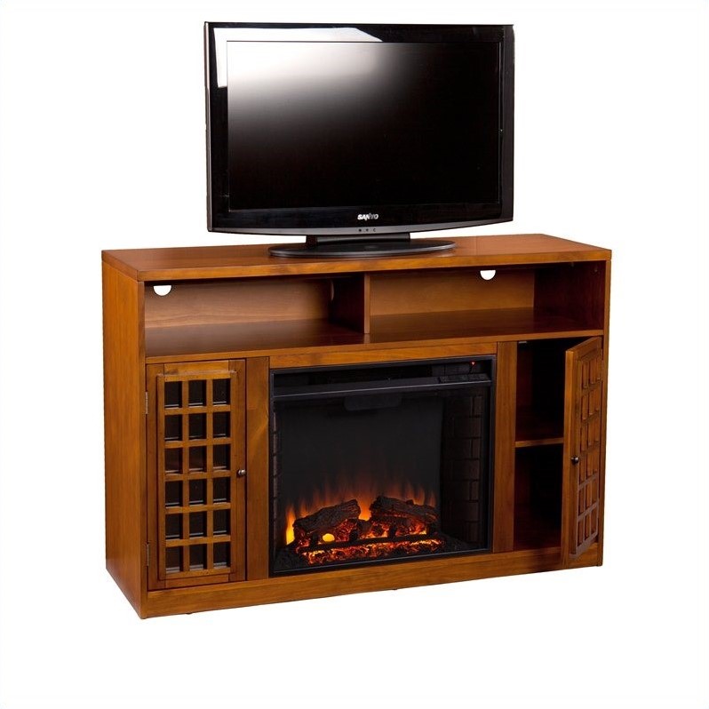 Southern Enterprises Akita Media Electric Fireplace In Glazed Pine