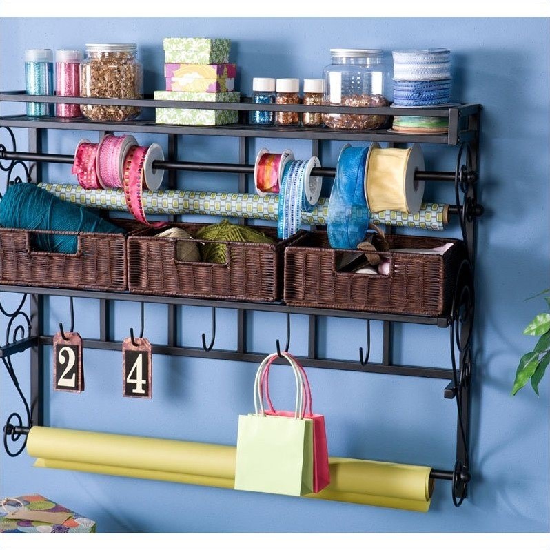 Southern Enterprises Olivia WallMount Craft Storage Rack w/ Baskets in