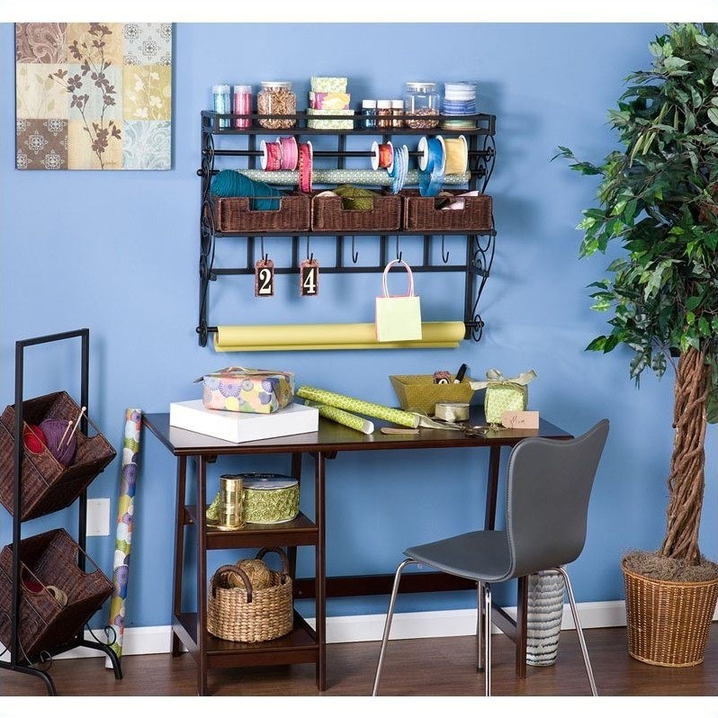 Southern Enterprises Olivia WallMount Craft Storage Rack w/ Baskets in