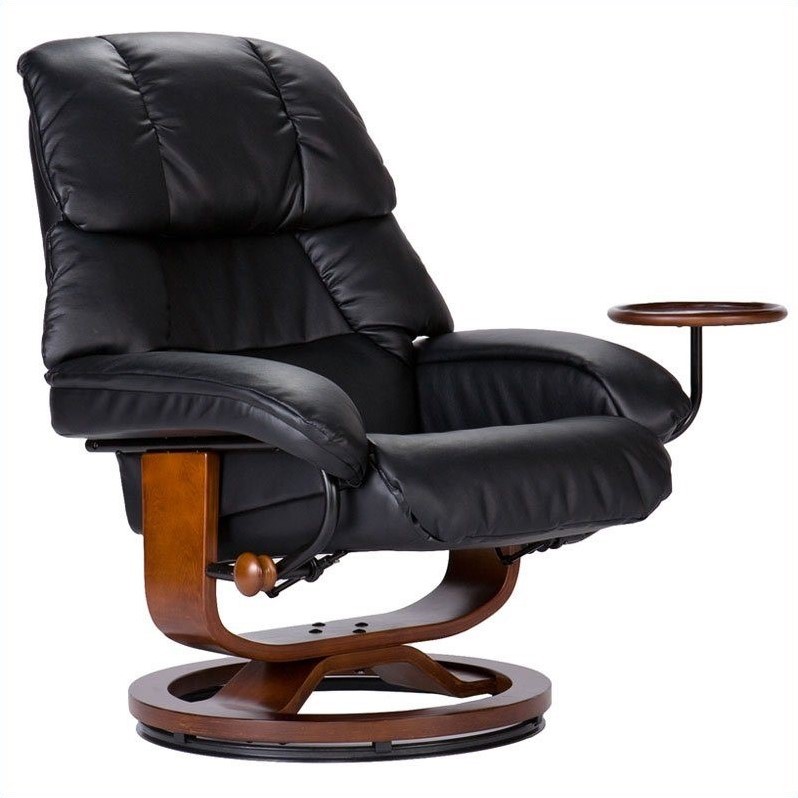 Southern Enterprises Canyon Lake Leather Recliner Chair and Ottoman in Black UP7603RC