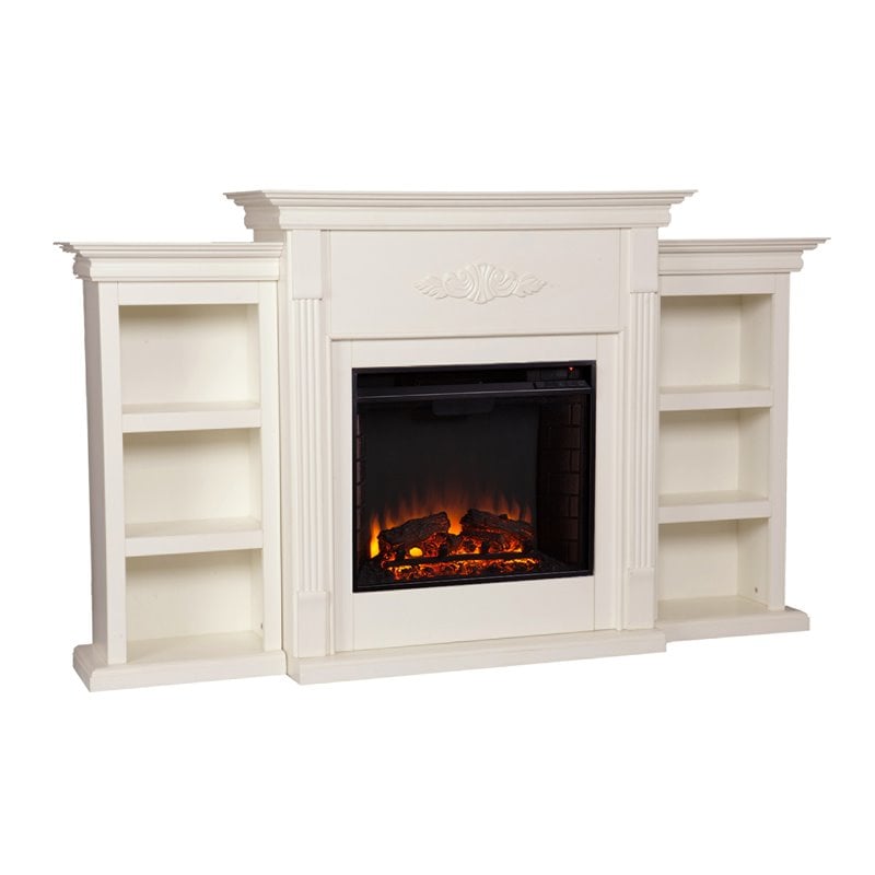 SEI Furniture Fredricksburg Wood Electric Fireplace with Bookcases in Ivory