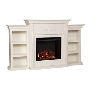 sei furniture fredricksburg wood electric fireplace with bookcases in ivory