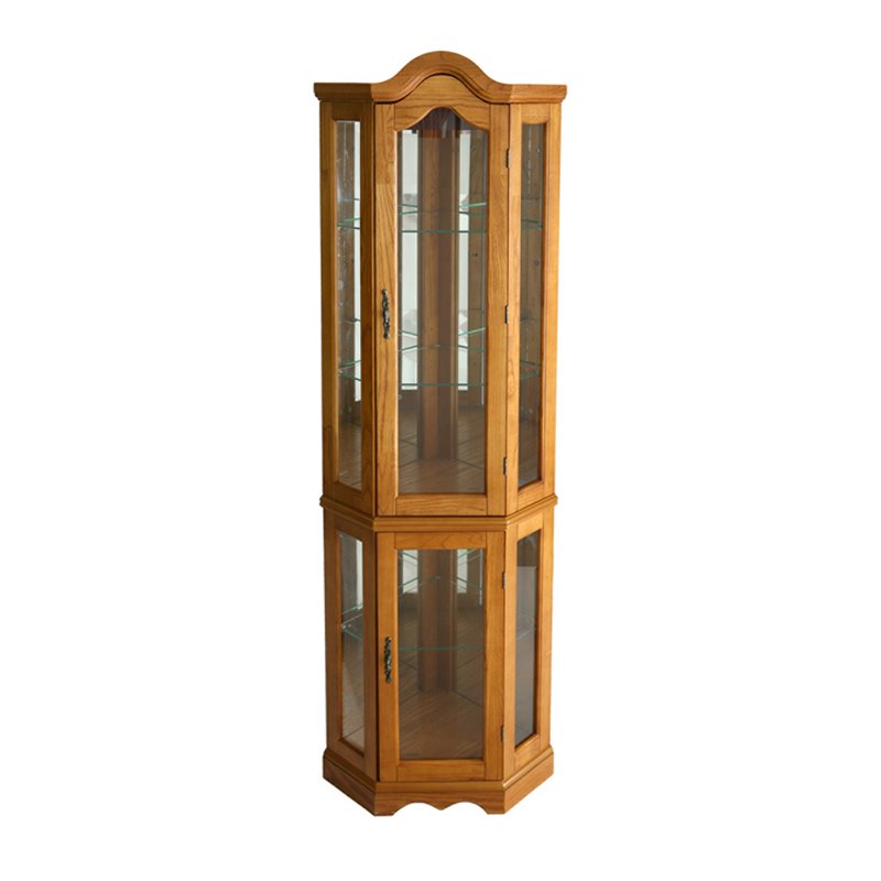 SEI Furniture Riley Lighted Corner Curio Cabinet in Golden Oak