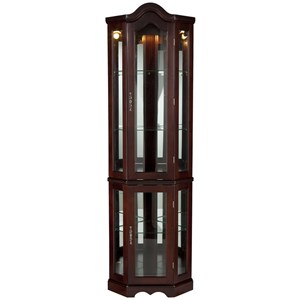 SEI Furniture Mahogany Lighted Corner Curio Cabinet