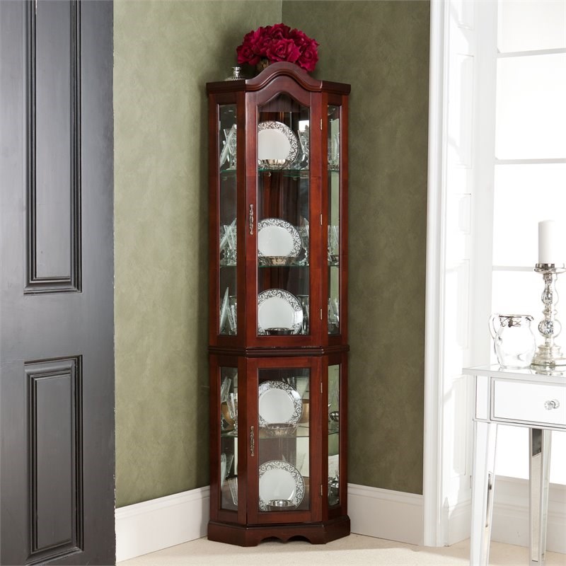 SEI Furniture Mahogany Lighted Corner Curio Cabinet Cymax Business
