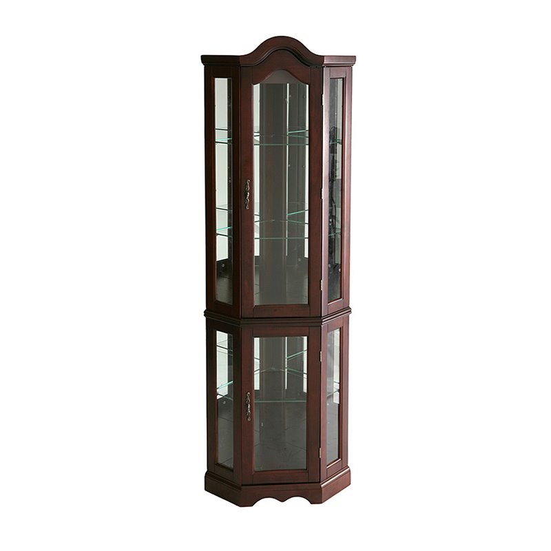SEI Furniture Mahogany Lighted Corner Curio Cabinet