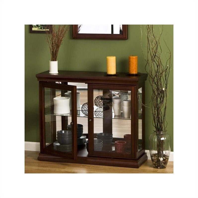 Southern Enterprises Mahogany Curio, Console Table With Mirrored Doors