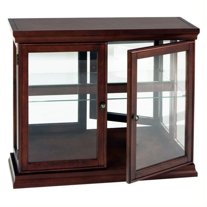 Southern Enterprises Mahogany Curio, Console Table With Mirrored Glass Doors