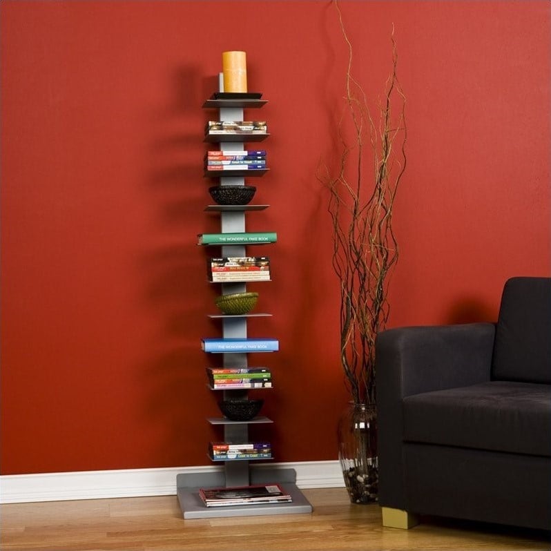 SEI Furniture Heights 11 Shelf Book Tower in Painted Silver