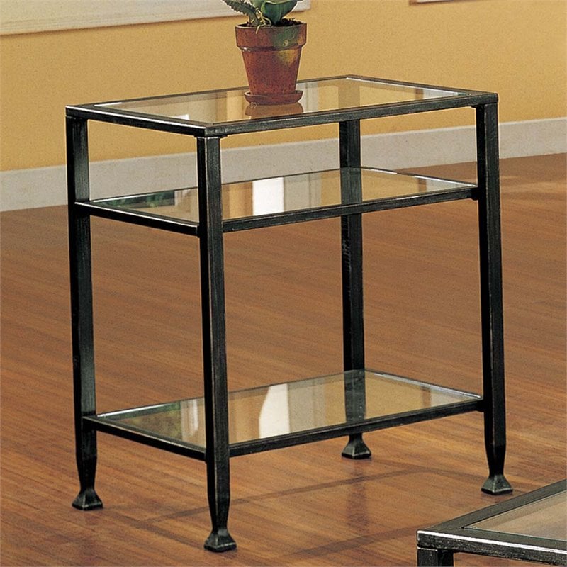 Southern Enterprises Metal Glass Top End Table in Black | Cymax Business