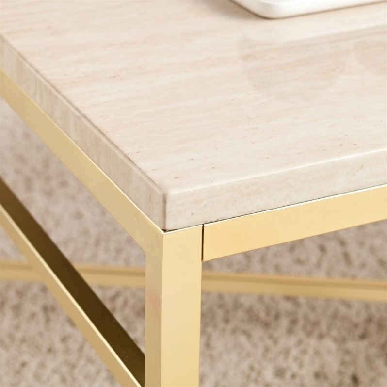 SEI Furniture Orinda Metal Coffee Table in Travertine