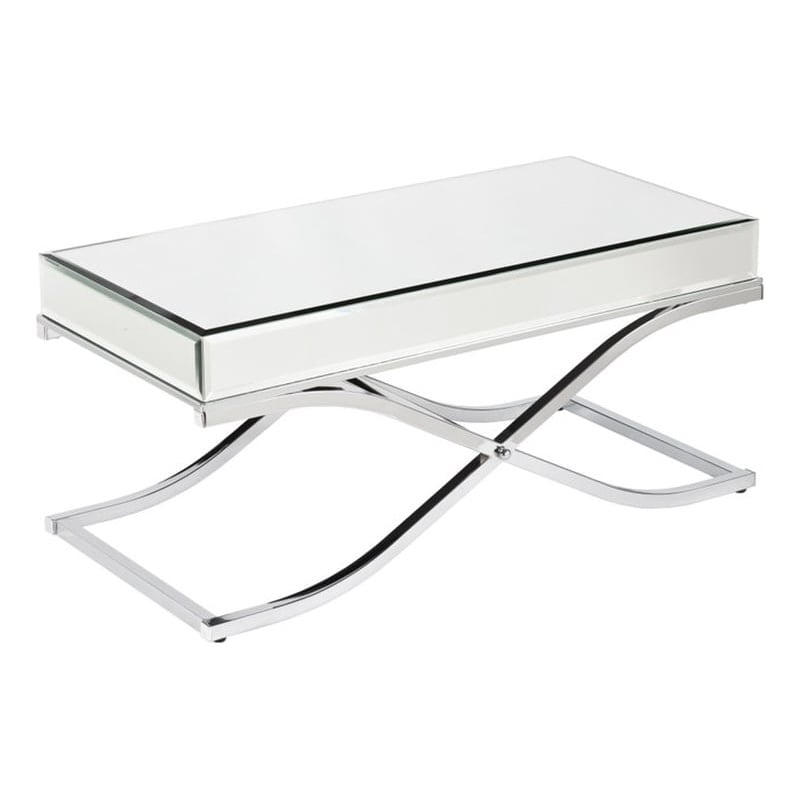 Southern Enterprises Ava Mirrored Metal Coffee Table in Silver