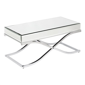 Southern Enterprises Ava Mirrored Metal Coffee Table in Silver