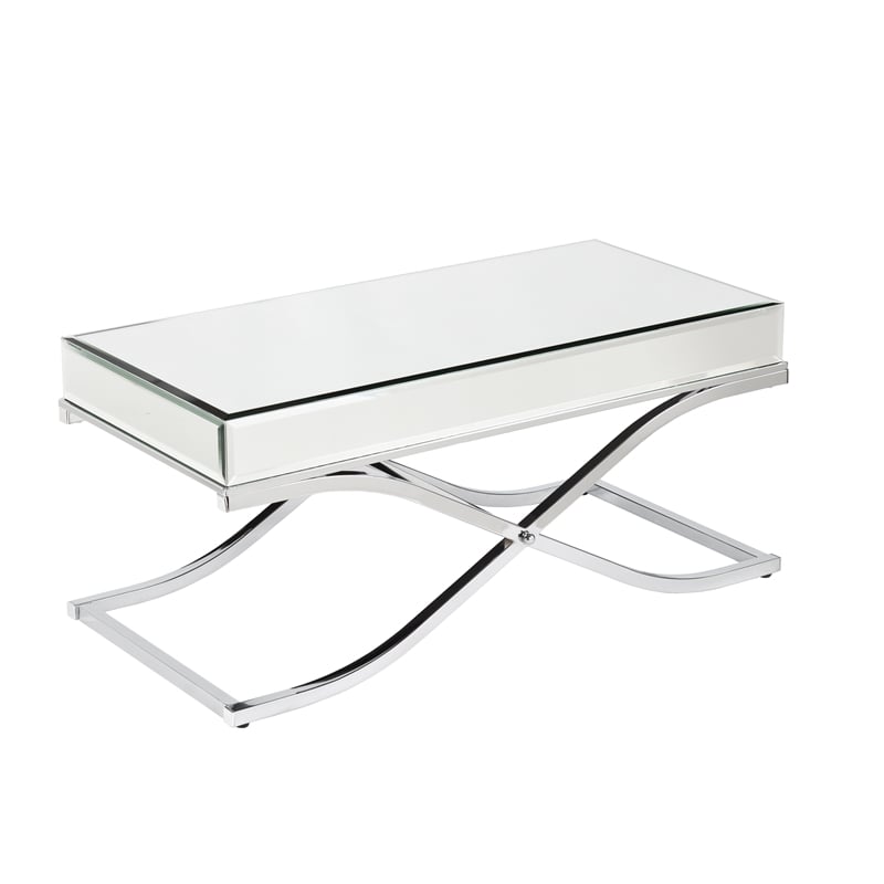 Southern Enterprises Ava Mirrored Metal Coffee Table in Silver
