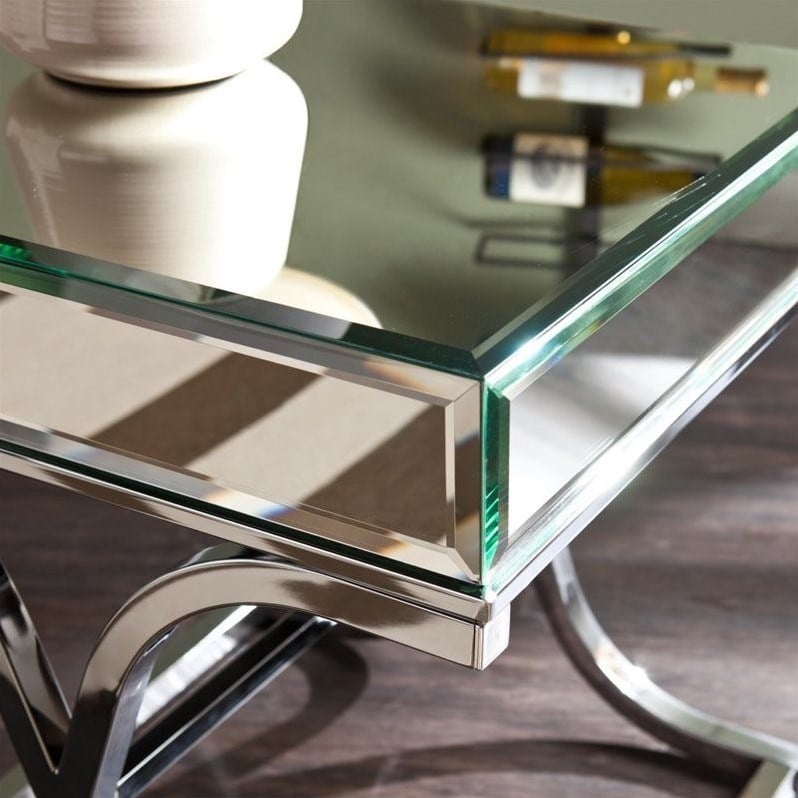 SEI Furniture Ava Mirrored End Table in Chrome