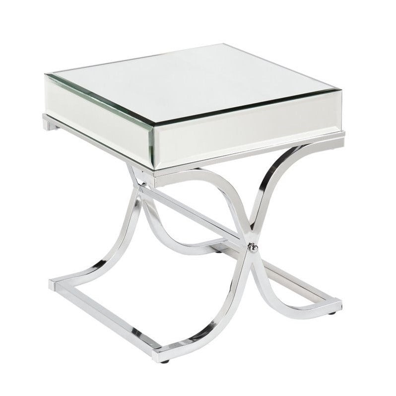 SEI Furniture Ava Mirrored End Table in Chrome